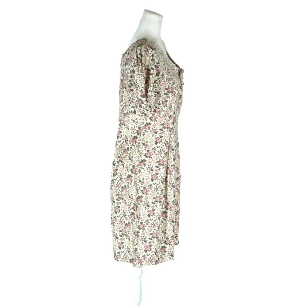 Vintage Paquette Too! Floral Dress with Rosette and Lace Collar Garden Cottage T - Picture 8 of 14